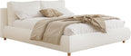 Christopher Knight Home Hazel Queen Size Bed Frame, Upholstered Platform Bed, Soft Boucle Queen Headboard, Removable Pillows Headboard, Wood Slats Support, No Box Spring Needed, Easy Assembly, White