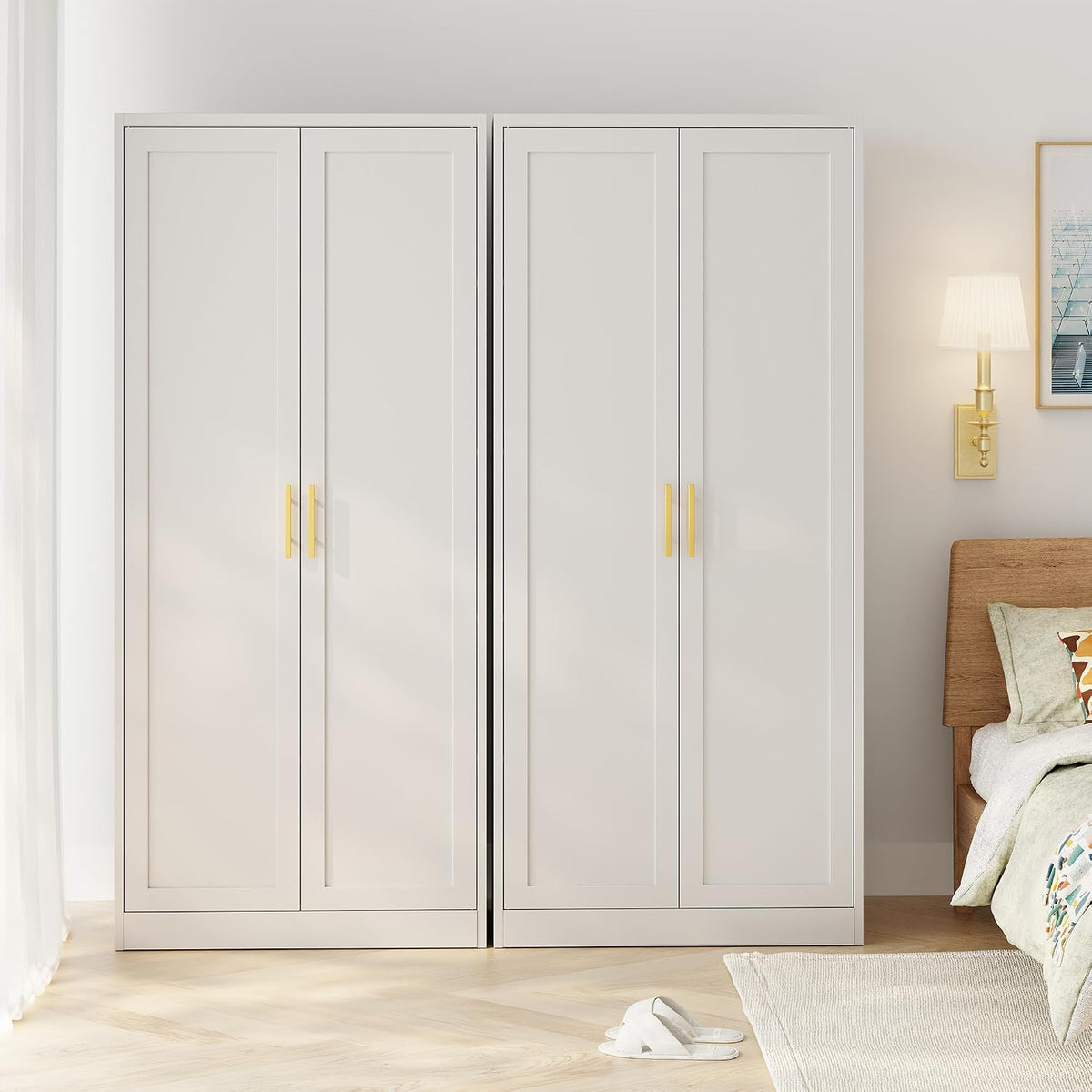 Metal Pantry Cabinet, 71"H x 28"W x 14"D Pantry Cabinets with 2 Doors and 4 Adjustable Shelves, Kitchen Pantry Storage Cabinets, Metal Storage Cabinet for Kitchen, Dining Room, Living Room-White