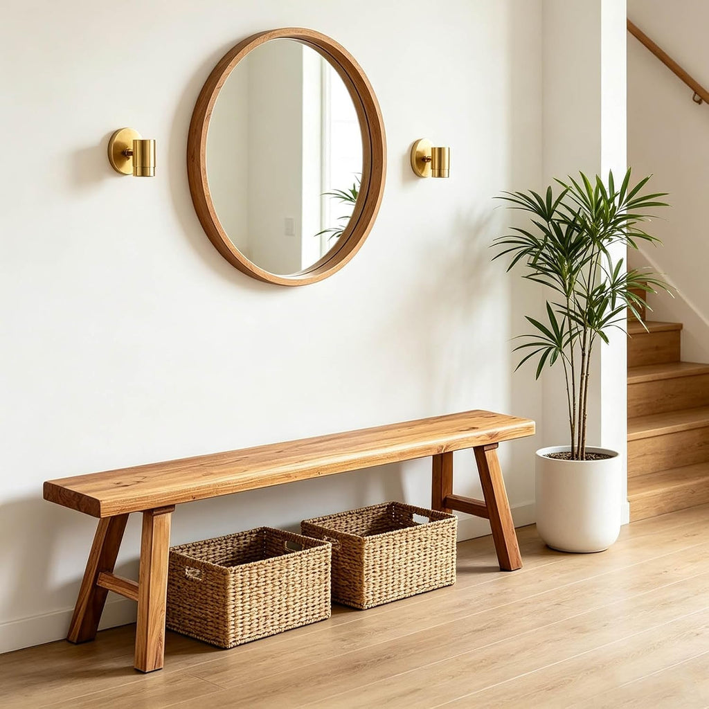 Narrow Entryway Bench Farmhouse Wood End of Bed Bench 20" 32" 39" 47" 55" 63" 71" 79" Sturdy Stable Skinny Long Benchs for Bedroom Hallway Dining Room Porch Easy to Assemble Natural Finish(39")