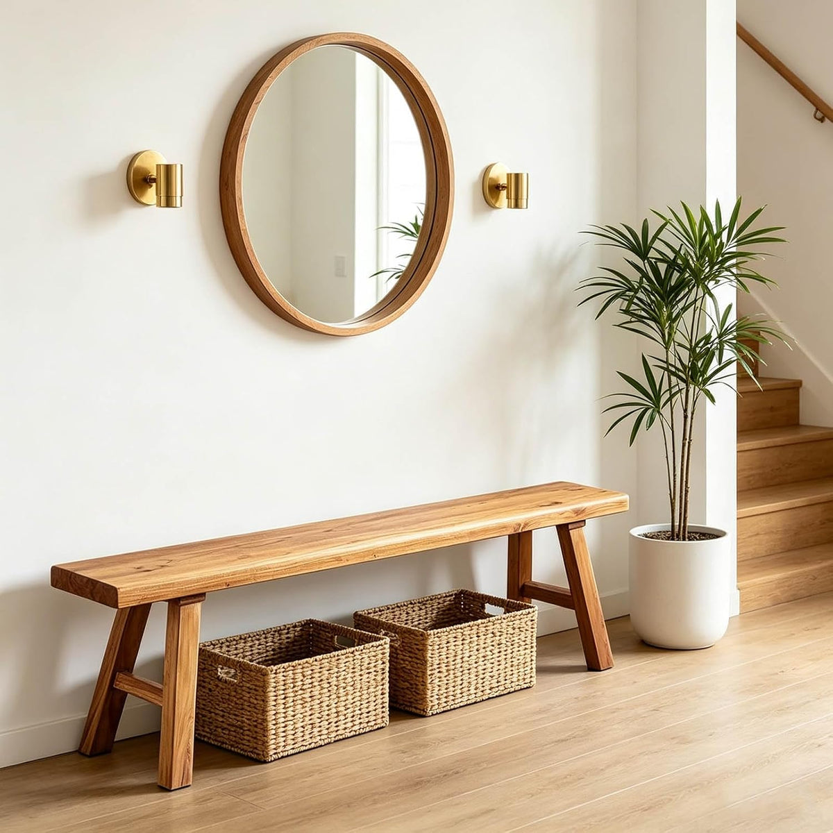 Narrow Entryway Bench Farmhouse Wood End of Bed Bench 20" 32" 39" 47" 55" 63" 71" 79" Sturdy Stable Skinny Long Benchs for Bedroom Hallway Dining Room Porch Easy to Assemble Natural Finish(39")