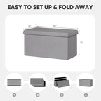 PINPLUS Folding Storage Ottoman Bench, Sherpa Ottoman with Storage, Large Long Shoes Bench Chest with Lid, Footrest for Living Room, Entryway, Grey 30'' x 15'' x 15''