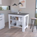 Kitchen Island with Three Shelves, White and Onyx Finish | Three storage shelves with varying dimensions for organized kitchen storage