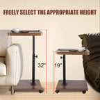 C Shaped End Table for Couch, Adjustable Height C Shaped Side Table with Wheels,TV Trays Table for Sofa, Bedroom,Living Room Small Spaces Couch Table