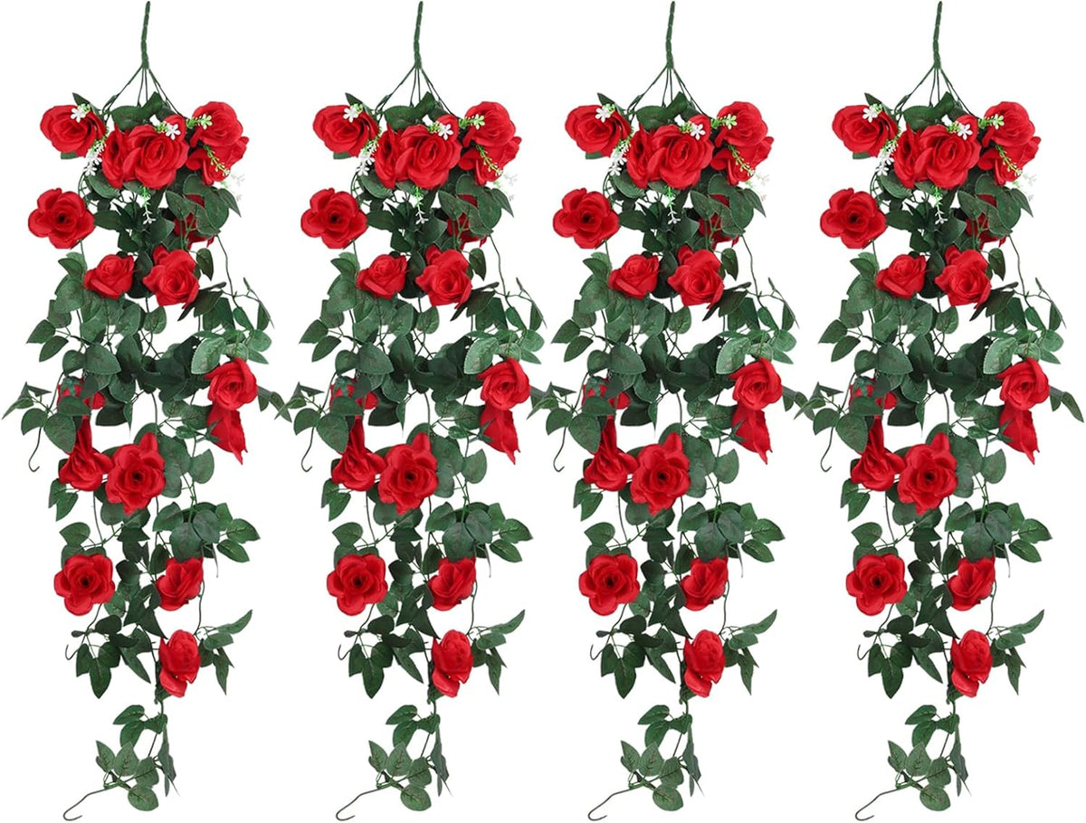 RECUTMS Hanging Rose Flowers Artificial Vine PlantsFlower Garland for Home Room Garden Wedding Indoor Outdoor Decoration (Red)