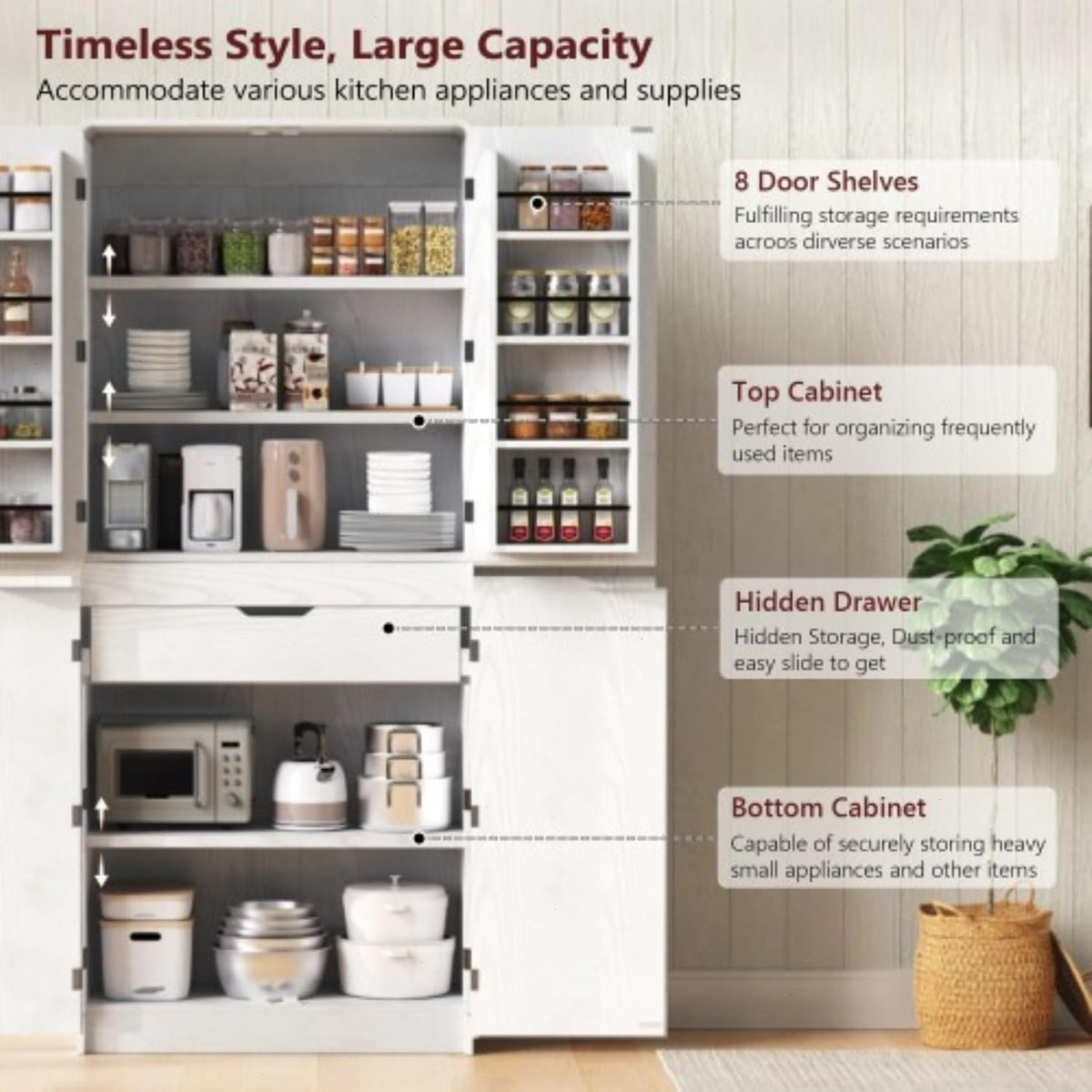 72" Kitchen Pantry Storage Cabinet with Doors and Shelves, Wood Farmhouse Pantry Storage with Barn Doors for Kitchen, Dining Room, Living Room