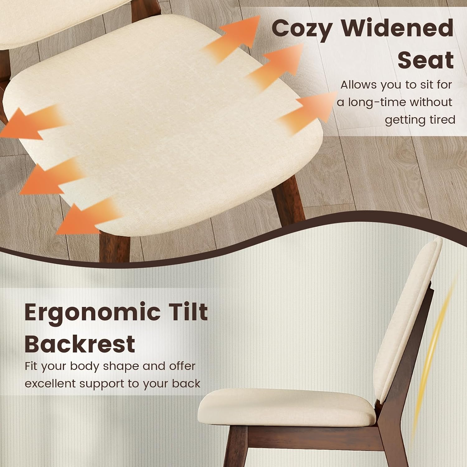 GOFLAME Upholstered Dining Chairs Set of 2, Mid-Century Modern Kitchen Chairs with Padded Seat, Ergonomic Curved Backrest, Rubber Wood Legs, Accent Side Chairs for Dining Room, Living Room, Study