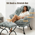 Oversized Lazy Chair with Ottoman for Adults, Chair and Ottoman Set Modern Skinny Lounge Chair with Footrest, Wide Reading Chair for Living Room/Bedroom, Comfy Accent Armchair for Small Spaces, Green