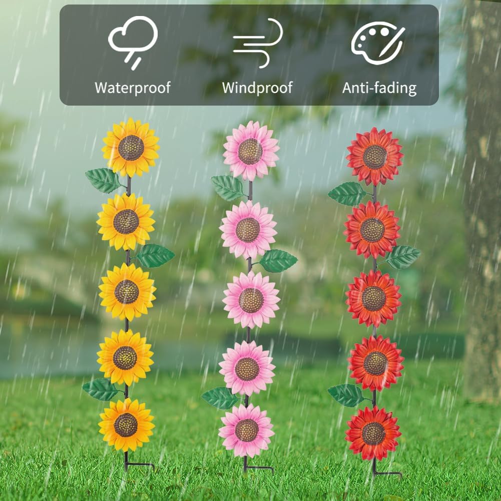 Garden Decor for Outside,3 Pack Sunflowers Metal Yard Art Decorative Garden Stakes,Metal Flowers Spring Garden Stakes Decor,Landscape,Patio(22.6 * 4.7IN)