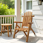DJL Adirondack Wooden Chair Outdoor Patio Lounge Log Cabin Furniture Rustic Solid Wood Comfortable Seating for Porch, Balcony, Lawn, Fire Pit, Deck, 42.12 Inches Tall, Lightly Toasted