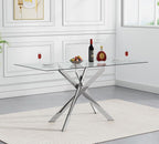 51" Rectangular Glass Dining Table Modern Kitchen Glass Top Table for 4 with Silver Metal Legs, Clear Dining Table Kitchen Table for Home Office Dining Room