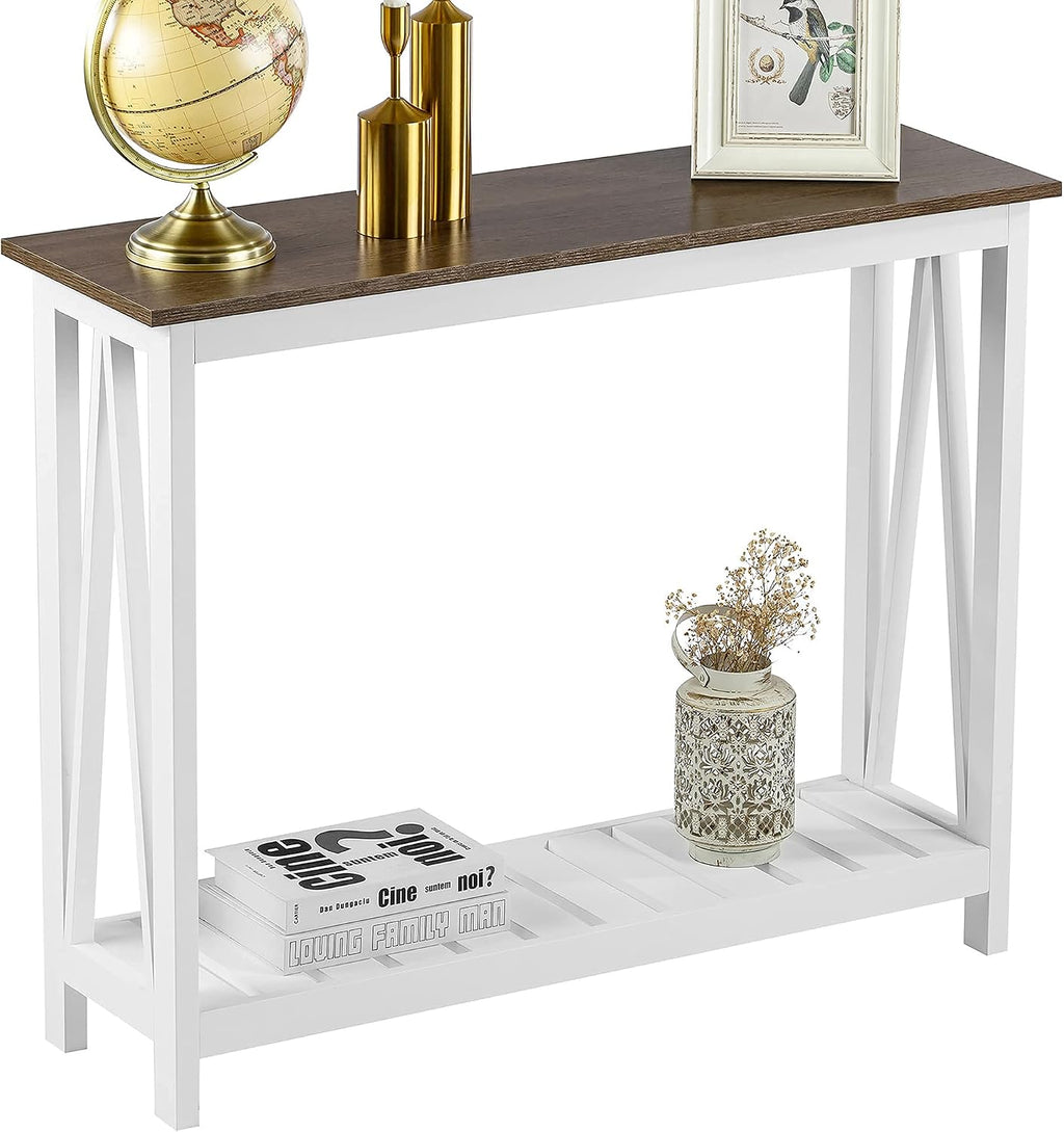 ChooChoo Farmhouse Console Table, Narrow Sofa Table for Entryway, 40 Inch | Rustic Entryway Table for Living Room, Hallway, White
