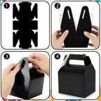 Hooqict 24 Pack Black Party Favor Treat Boxes Paper Gable Gift Boxes with Handles for Party Favors Snack Goodie Candy Cookie Desserts, 6.7x5.1x3.5 Inch