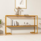 Furnify Console Sofa Table, 52" Modern Entryway Table, 2-Tier Open Shelf with Tempered Glass, Gold Metal Frame Behind Couch Table for Living Room Bedroom Hallway Entrance, Brown