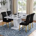 5 Piece Faux Marble Dining Table Set for 4, 63" Rectangular Kitchen Table and Chairs Set with 4 Tufted PU Leather High Back Chairs, Modern Dining Room Table Set with U-Shaped Pedestal Base, White Gold