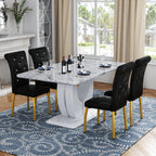 5 Piece Faux Marble Dining Table Set for 4, 63" Rectangular Kitchen Table and Chairs Set with 4 Tufted PU Leather High Back Chairs, Modern Dining Room Table Set with U-Shaped Pedestal Base, White Gold