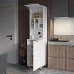 White Kitchen Pantry with Pneumatic Doors and Open Storage