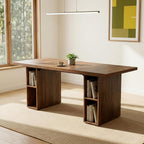 HIPIHOM 70.8'' Large Wooden Dining Table with 6 Open Storage Shelves,Multifunctional Kitchen Table and Computer Workstation, Suitable for 4-6 People, Family Dining Room