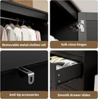 GarveeHome 70" Wardrobe Armoire Wooden Closet with 3 Drawers, Black