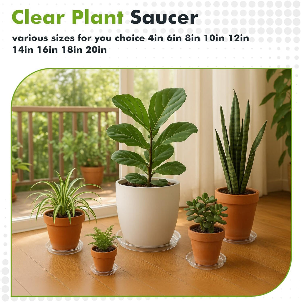 30 Packs Clear Plant Saucers for Indoor Outdoor Use 4/6/8/10/12/14 Inches Heavy Duty Plastic Plant Trays for Planter Bulk Flower Pot Drip Trays to Catch Water, Round Transparent