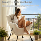 Lazy Chair for Living Room, Large Beige Accent Chair with a Throw Pillow, Leisure Sofa Chair Set, Comfy Reading Chair for Bedroom, Dorm Room, Office