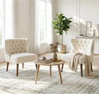 chairus Tufted Slipper Accent Chairs Set of 2, Linen Upholstered Armless Living Room Chairs with Nailhead Trim, Mid-Century Modern Wingback Side Chairs for Bedroom Office Reception, Cream White