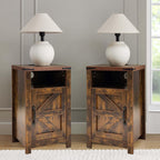 Brown Farmhouse Nightstand Set of 2, End Tables Set with Charging Station, Night Stand with Door and Storage Shelf, Sofa Side Table Living Room, Bedside Table for Bedroom