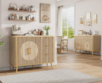 47.2" Buffet Storage Cabinet, Modern Fluted Coffee Bar Station with 2 Drawers & Adjustable Shelves, Kitchen Sideboard Buffet for Dining Room, Living Room, Hallway, Natural Oak