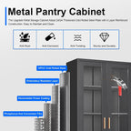 Polup Glass Display Cabinet with Lock, Metal Curio Cabinet with Tempered Glass Doors & Adjustable Shelves, Heavy-Duty China Cabinets for Living Room, School, Commercial, Black, Assembly Required