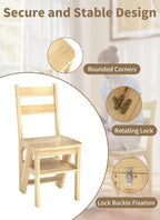 Baoz 3-in-1 Wooden Library Ladder, 4 Tier Folding Ladder, Convertible Step Stool & Display Rack with Lock Buckle Fixation, 300lbs Capacity Step Stool for Kitchen, Library, Office
