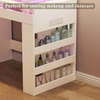 HUAHUU Vanity Desk with Lighted Mirror & Transparent Top, Makeup Vanity Desk with 4 Transparent Drawers and RGB Lighting, Built-in Power Outlet, 3-Tier Side Shelves & Storage Organizer for Bedroom