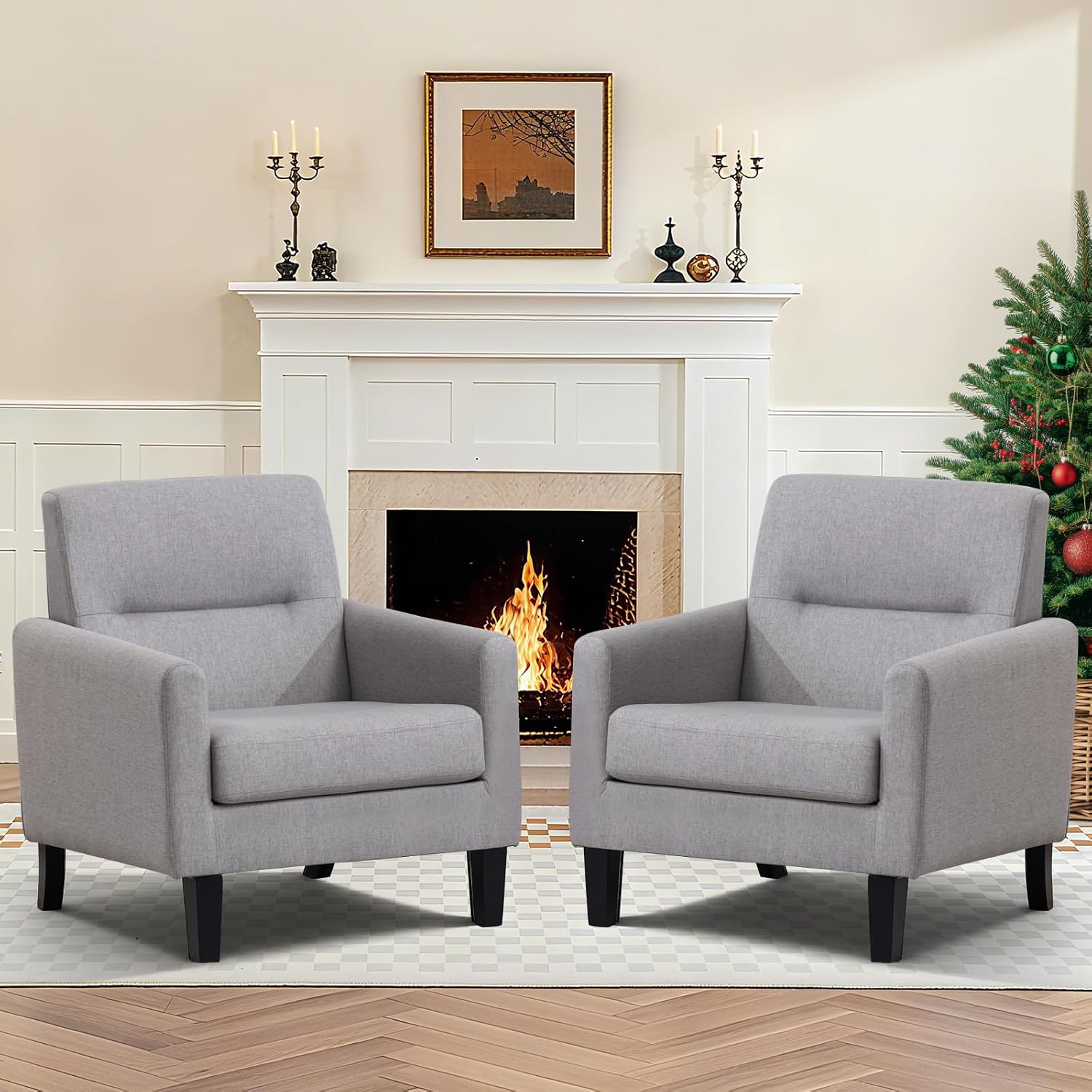 Accent Chairs Set of 2, Mid Century Modern Living Room Chairs, Light Grey | Armchair for Bedroom Apartment Living Room Dorm Reading Corner, Cozy Comfort for Reading & Relaxing, Tool-Free Assembly