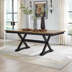 Signature Design by Ashley Wildenauer Extendable Dining Table, Farmhouse | Hardwood solids, Mango wood veneer, MDF substrate, Trestle base, Self-storing butterfly leaf, Seats 8, 60 to 78 inch length