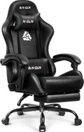 N-GEN GAMING Gaming Chair with Footrest, Lumbar, High-Back, All Black | Reclining Backrest, Linkage Armrests, Durable PU Leather, Adjustable Comfort for Extended Computer, Desk, or Home Office Use