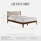 Ella Wooden Platform Bed | Box Spring Not Required | Walnut and Beige, Queen