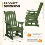 VINGLI Outdoor Glider Chair Wood Patio Glider with Cup Holder, Porch Glider with Smooth Rocking Mechanism, Heavy Duty 600 LBS, Dark Green
