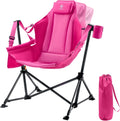EVER ADVANCED Padded Oversized Hammock Camping Chair, Compact Heavy Duty Swing Chair with Multi-Storage Pockets, Portable Folding Rocking Camping Chair, Support Up to 400lbs, Pink