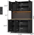 71" Black Kitchen Pantry with Power Outlet, Kitchen Hutch with LED Light | Tall Modern Buffet Cabine with Countertop, Large Food Pantry Storage with Adjustable Shelf for Dining Room (Black 6 Doors)