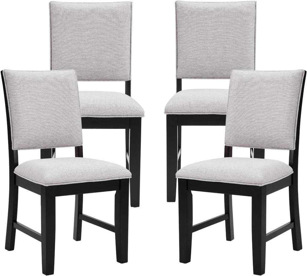 chairus Farmhouse Dining Chairs Set of 4, Upholstered Armless Dining Room Chairs with Stuffed Back and Cushion Wooden Kitchen Chairs for Dining Table/Restaurant/Reception, Linen Grey/Black Leg