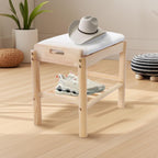 Shoe Bench with Cushion, 2-Tier Bamboo Shoe Rack Bench, Entryway Shoe Storage Organizer with Compartment, Wooden Shoe Storage Bench for Hallway, Living Room, Closet, Bedroom (Burlywood)