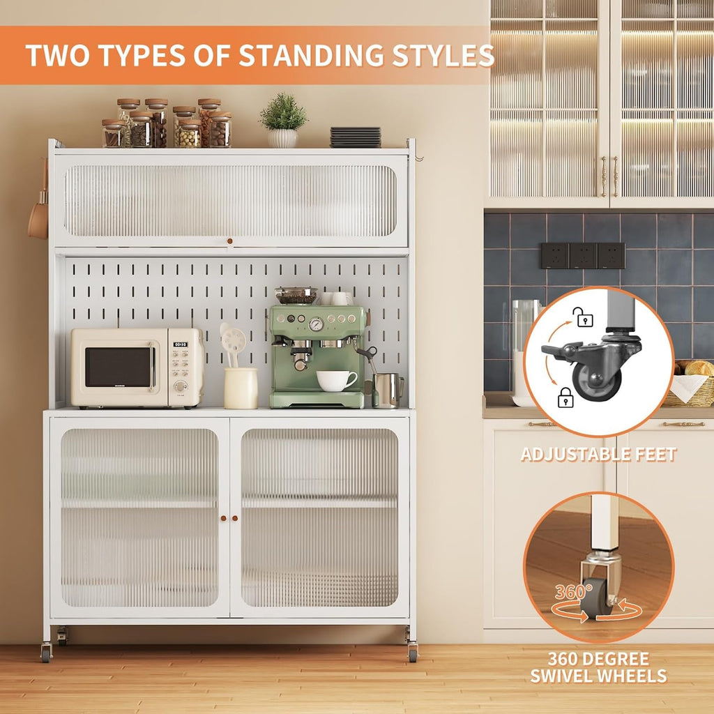 Kitchen Pantry Cabinet White, Tall Storage Cabinet with Glass Doors & Adjustable Shelves, Multi-Storage Cabinet Cupboard for Small Kitchen Living Room Dining Room, 39.37x17.72x64.06 Inches