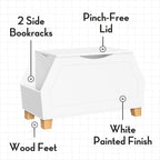 RiverRidge Kids Catch-All Toy Box with Side Bookshelves - White | Versatile Playrooom Storage Organizer with Book Racks