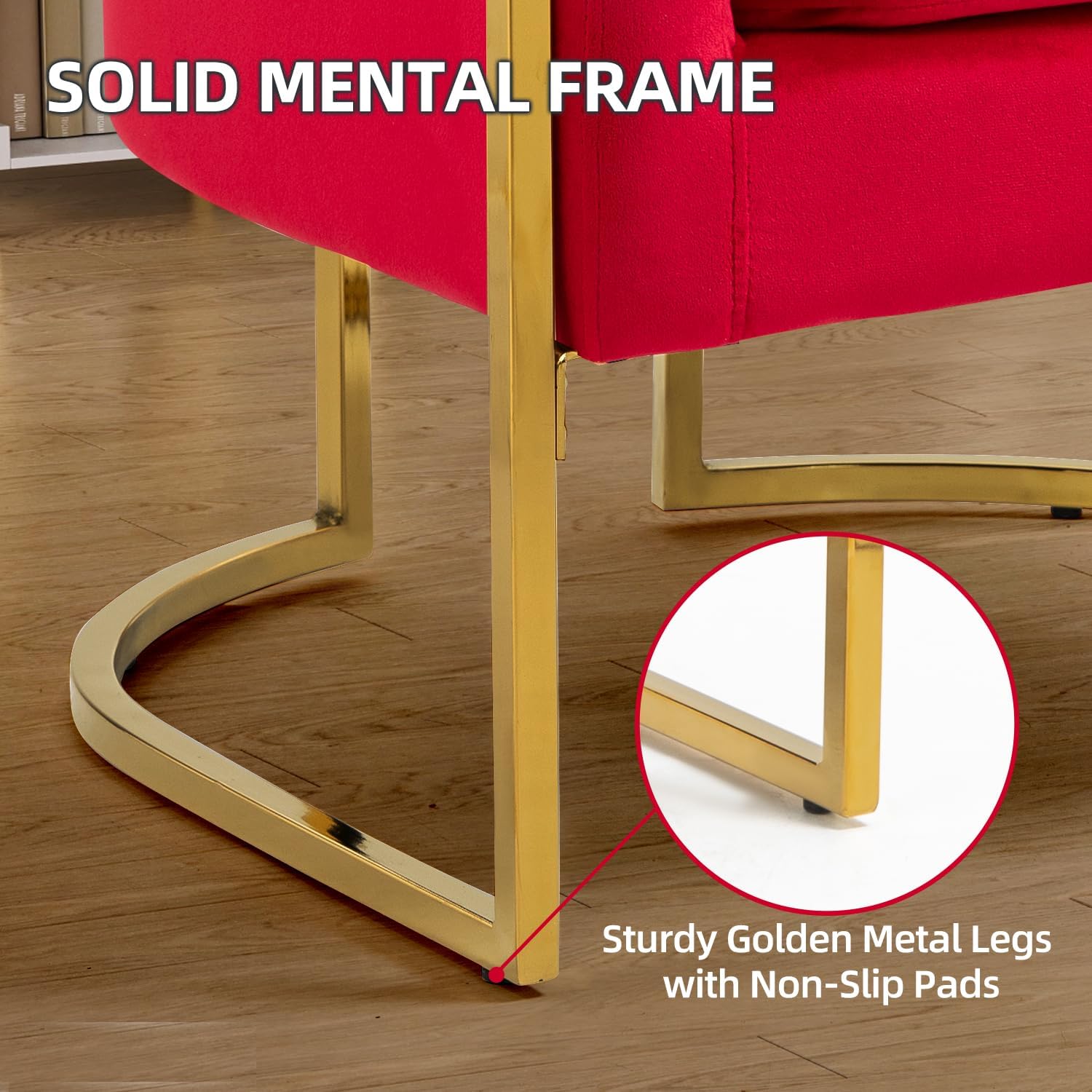 Velvet Accent Barrel Chairs Set of 2, Modern Arm Club Chair Set with Pillow for Living Room/Bedroom/Guest Reception, Channel Tufted, Gold Finish Base, Red