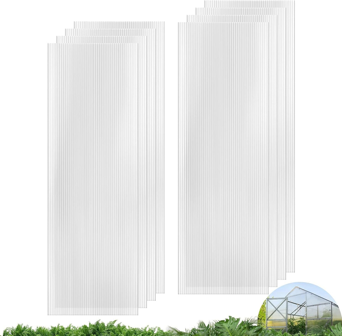 UMIG 8 PCS 6' x 2' x 0.32'' Polycarbonate Greenhouse Panels, Twin-Wall Waterproof UV Protected Corrugated Plastic Roof Panels Sheets, Clear Replacement Panels for Greenhouse, Outdoor, Plant