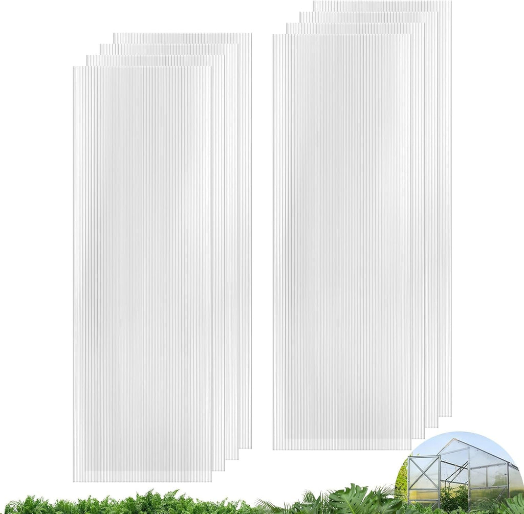 UMIG 8 PCS 6' x 2' x 0.24'' Polycarbonate Greenhouse Panels, Twin-Wall Waterproof UV Protected Corrugated Plastic Roof Panels Sheets, Clear Replacement Panels for Greenhouse, Outdoor, Plant
