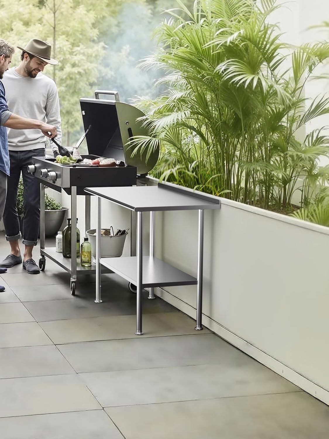 Atelicf NSF Stainless Steel Prep Table 24X48 inch with Backsplash | Commercial-grade table for restaurants, kitchens, food trucks, breweries, bars, garages, and outdoor BBQ