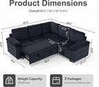 86″ Sectional Sleeper Sofa with Pull Out Bed, Modular Sectional Couch with Storage