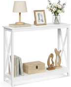 SUPER DEAL Console Table 39.5”, 2-Tier Narrow Sofa Side Table with Storage Shelf, Entrance Table for Hallway/Foyer/Living Room/Corridor/Office, White