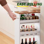 TEAMIX Slim Rolling Storage Cart, Wood 4-Tier Narrow Kitchen/Laundry Cart | 7.9"W Thin Cabinet with Wheels and Handle, Use as Spice Rack Next to Fridge, Laundry Room Organization Between Washer & Dryer