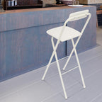 Folding Stool with Back 29.5 inch Tall Foldable Stool with Cushioned Padded Folding Bar Stools Metal Portable Chair Stools for Outdoor Indoor Kitchen Shop Cafe Garden Camping(White)