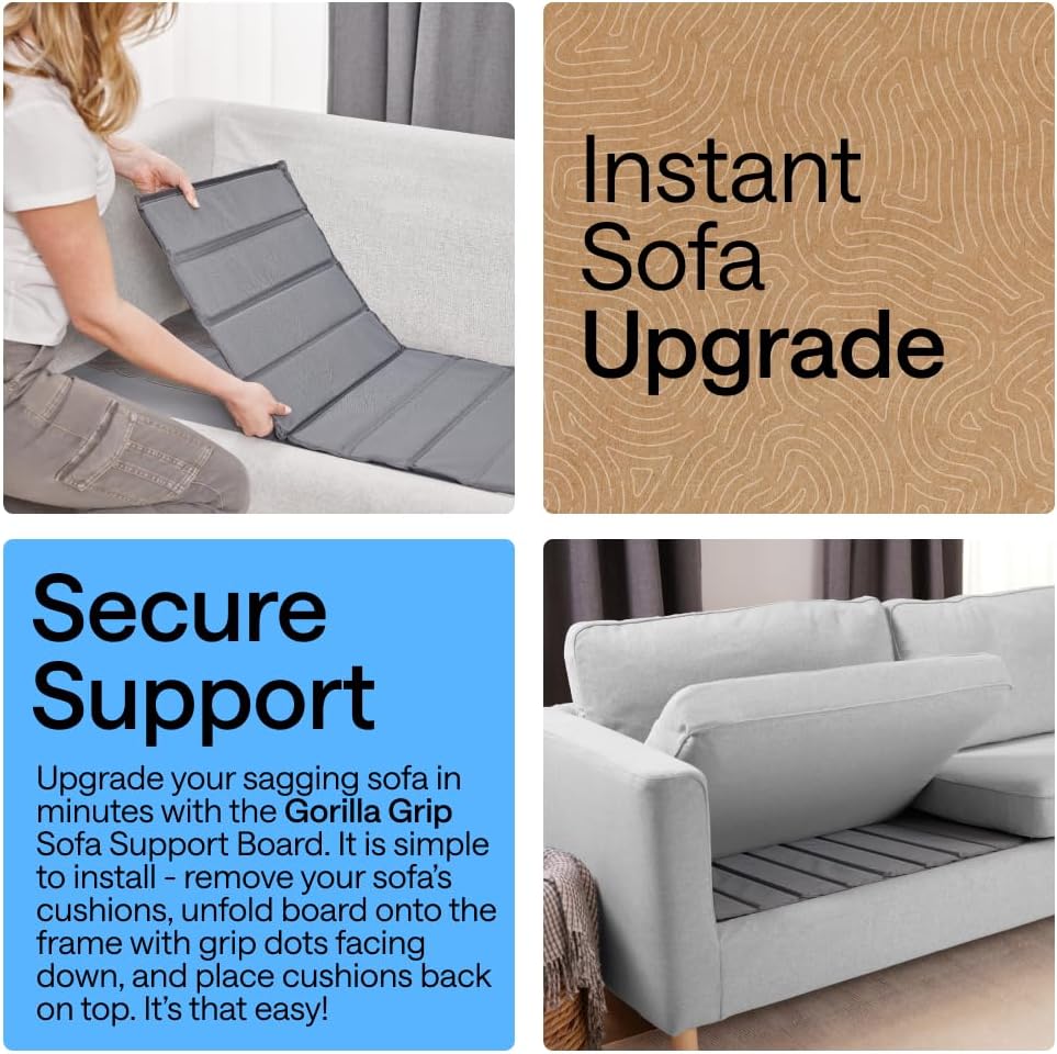 GORILLA GRIP Couch Cushion Support Board for Sagging Sofas, 21.5x70 Gray | Heavy Duty Slip Resistant Thick Boards Add Strong Seat Supports for Couch, Replacement Stuffing Firmer Couches Accessories